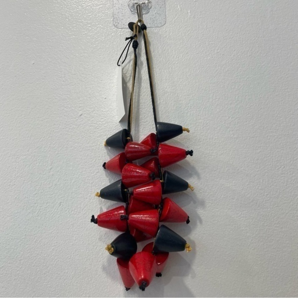 Decouture Fair Trade Handcrafted Distressed Painted Wood Cone Beads Necklace